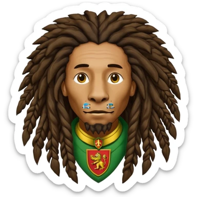 melancholic  Bob Marley with gigantic dread locks in form heraldic crest with ethiopian lion sticker