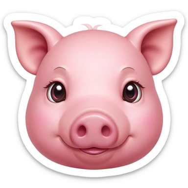 Cinematic Cute Pig Portrait Emoji, Head tilted playfully and inquisitively, featuring a glossy rosy-pink hide with a cute snout and a subtle natural sheen, round, sparkling beady eyes filled with curiosity, Simplified yet irresistibly adorable features, highly detailed, glowing with a warm, friendly glow, high shine, affectionate and lively, stylized with a touch of farmyard whimsy, bright and endearing, soft glowing outline, capturing the essence of a mischievous yet loving pig, so playful it feels like it could oink out of the screen and into your arms! sticker