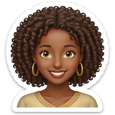 beautiful Ethiopian girl, smiling, curly hair, elegant look, high definition, precise details, iOS Apple style emoji sticker