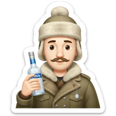 drunk Russian man with vodka bottle and ushanka hat sticker