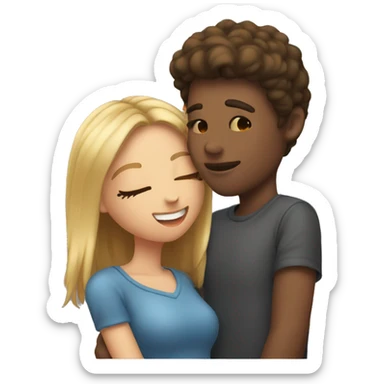 a girl kissing her boyfriend on the cheek sticker