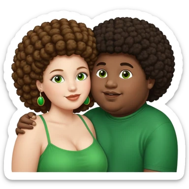 very dark fat boy with afro kissing pretty white girl with long brown hair and green eyes  sticker