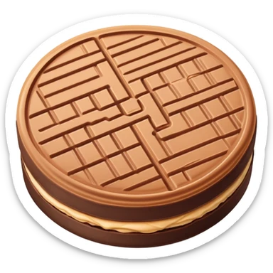 round chocolate wafer covered in chocolate with peanut butter cream filling sticker