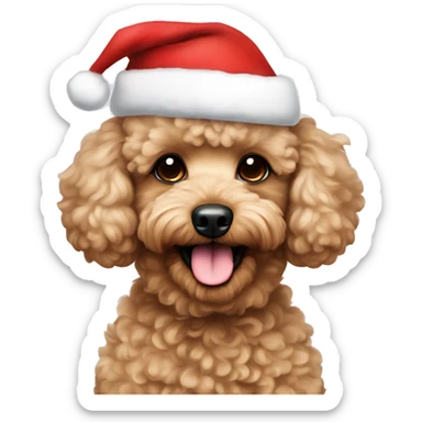 Fluffy tan toy poodle with Santa hat sticker