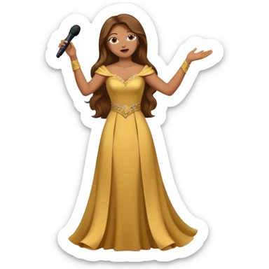 woman opera singer singing with long brown hair and golden dress and entire body sticker