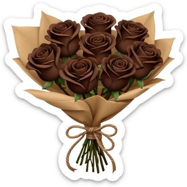 Bouquet of the darkest really dark brown roses in a paper package sticker