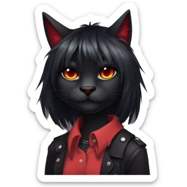 Anthro Edgy Cool Beautiful Black Cat-Fursona with Emo Hair-bangs with Red Streaks sticker