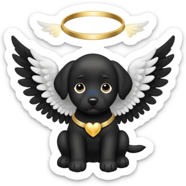 Black lab puppy with white angel wings and halo sticker