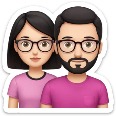 chico con gafas y barba corta moreno al lado una chica pelo negro piel blanca y camiseta rosa ojos marrones sticker