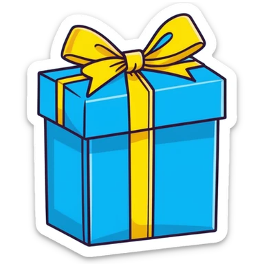 blue gift box with bright colored ribbons sticker