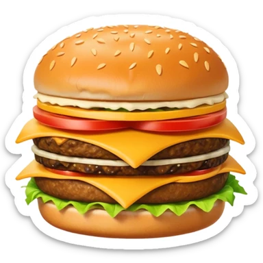 A clean and simple icon of fast food in emoji-style illustration. A burger with fries, nuggets and shawarma, bright and bold colors, simple shapes, flat design, high contrast, inviting and appetizing. sticker