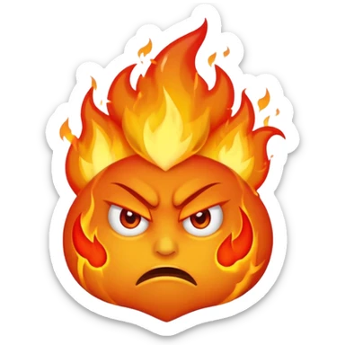 angry fire emoji, blazing flames, scowling face sticker