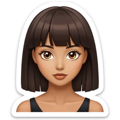 Pretty woman with dark brown straight bangs, light makeup, flirtatious expression sticker