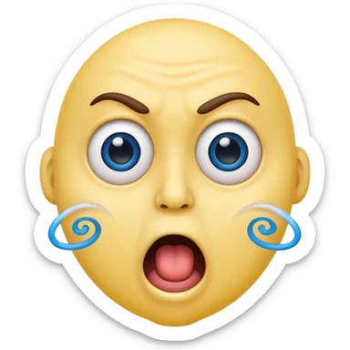 yellow face with blue spiral eyes, open mouth showing visible bad breath, expressive and humorous classic emoji style sticker