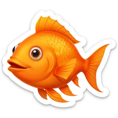 ridiculously derpy bright orange fish with wonky eye and goofy smile with drool, super friendly but extremely stupid looking, perfect flat side profile facing right, exactly 90 degrees, one eye visible sticker