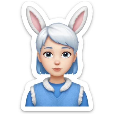 make a girl hair short and wear bunny skin pale ok and wear Sweater vests blue and make little bit a younger sticker