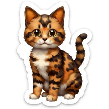 A high-resolution photo-realistic digital illustration of a brown multicoloured  tortoiseshell cat kitten, chest upward (no white) sticker