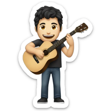 A caucasian guy with dark hair playing guitar and singing in concert sticker