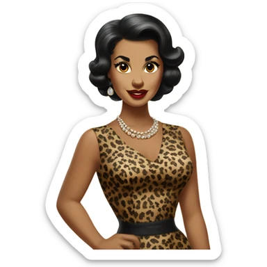 pin up brown woman with black hair in a 50s leopard dress sticker