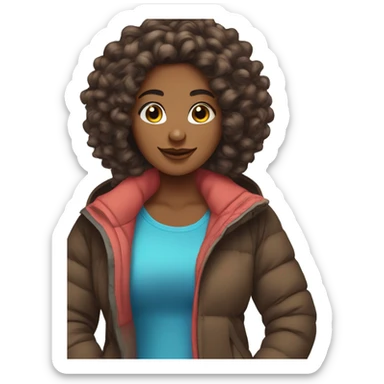 Brown skin plus size curly straight mid length hair snowboarding  sticker