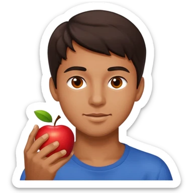 I want you to create an emoji of a spanish sergeant,  He should be a young guy with dark brown hair, brown eyes, his skin color like he’s tan and he’s eating an apple  sticker