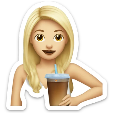 blonde girl drinking iced coffee sticker