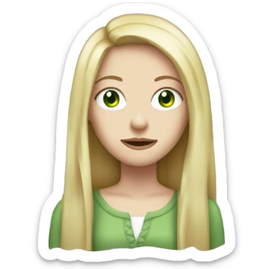 long dark red hair girl, pale skin, green eyes, blonde money pieces sticker