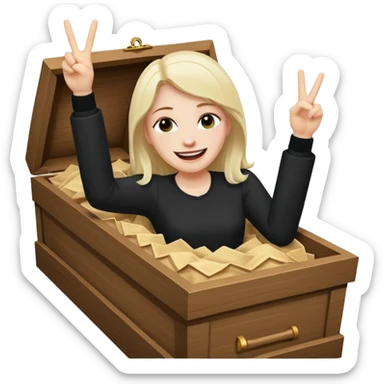 Tossed in coffin throwing up peace sign sticker