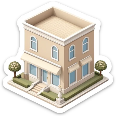 Isometric exterior little beige and white bridal gown boutique dollhouse style 3D realistic  sticker