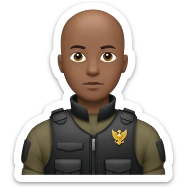 black soldier bald head in black bulletproof vest sticker