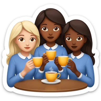 Three sisters drinking tea one dark skin 2 light  sticker