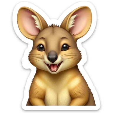 Cinematic Cute Yawning Wallaby Portrait Emoji, Head tilted slightly with a dramatic, wide-open yawn, showcasing a soft, downy tan fur with gently drooping ears, round amber eyes barely open in drowsy contentment, Simplified yet irresistibly adorable features, highly detailed, glowing with a soft, cozy glow, high shine, relaxed yet expressive, stylized with a touch of outback charm, bright and endearing, soft glowing outline, capturing the essence of a sleepy yet affectionate wallaby, so drowsy it feels like it could stretch out of the screen and curl up for a nap! sticker