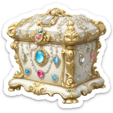 White rococo style jewelry box filled with jewels and diamonds sticker