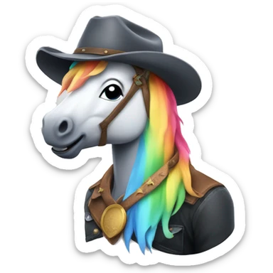 Rainbow unicorn with a cowboy hat sticker
