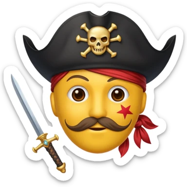 Um emoji com um pirata com uma máscara com cor de galáxia e uma estrela de galáxia e um espada cor galáxia sticker