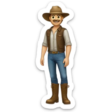 Gars,Chemise bûcheron , bottes à cap,  chapeau de poil, jeans  sticker