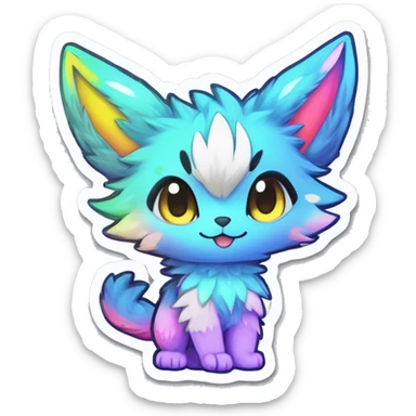 Anthro Fluffy Cool Cute Magical Elemental Shiny Colorful Neon Vibrant Colors Sparkle Kemono-style Chibi Fantasy-Animal-Fakémon-Pokémon-Hybrid Fur Sona Aesthetic Full Body Sticker sticker