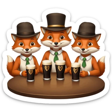 Three foxes sitting at a round table drinking Guinness sticker