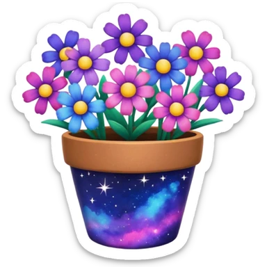 Galaxy Painted flower clay pot of Galaxy Petalled Flowers sticker