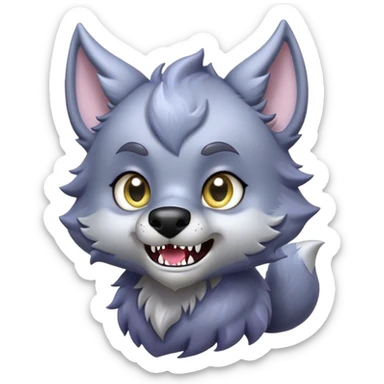 Cinematic Cute Werewolf Portrait Emoji, with a cuddly, miniature lupine form in soft moonlit grays and silvers, featuring oversized sparkling eyes and a sweet, endearing snarl, simplified yet irresistibly adorable, highly detailed with a gentle glowing outline that captures the playful, heartwarming essence of a little werewolf! sticker