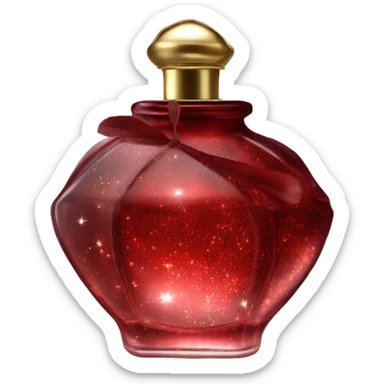 Dark red magic fairy sparkling old Antique oil perfume bottle with herbal and rose flowers sticker