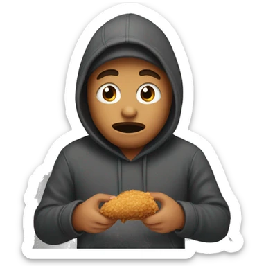 Person with  dark grey hoodie covering his body other then his mouth eating fried chicken  sticker