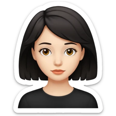 25 yaş genç kız siyah küt hafif dalgalı saçlı beyaz tenli sticker
