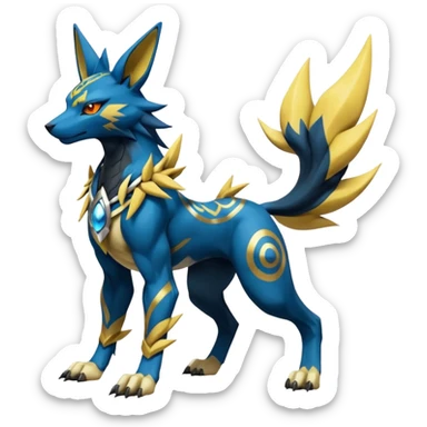 Zeraora-Anubis-Lucario-Umbreon-Renamon-Jolteon-hybrid-fusion-Fakémon-Pokémon-Digimon-creature (full body) sticker