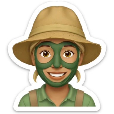 messy green full face clay mask and tourist hat  sticker
