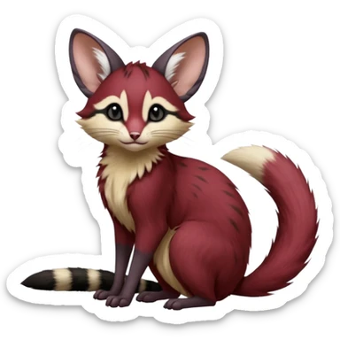 Wine-Red, black-pointed, soft natural realistic romantic vintage antique divine beautiful elegant pretty precious cute young youthful  Fakémon-Pokémon-opossum-feline-mouse-serval-caracal-chinchilla-Minccino-Cinccino-Meowstic-rodent-hybrid-creature with a big fluffy bushy tail (full body) sticker