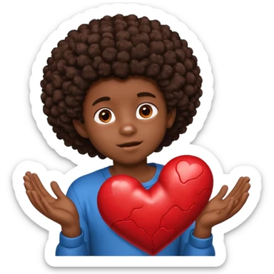 I want a black boy with chocolate skin and a small messy afro holding a heart close to his chest with his hands over the heart as if to present it to someone he loves. I want the words Aja on the heart. sticker