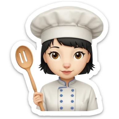 A rat that looks like a female with a fringe and chefs hat black hair sticker