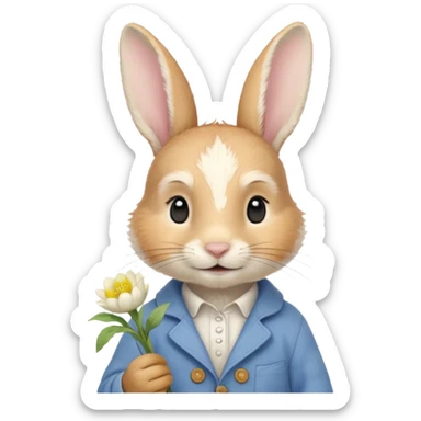 A Peter Rabbit with a pale yellow flower on its ear sticker