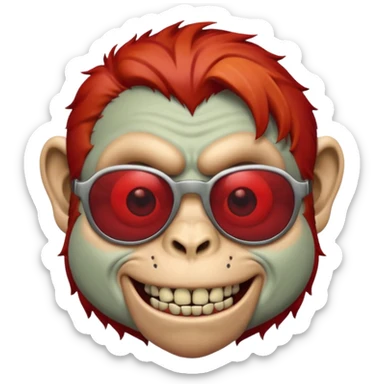 Zombie monkey with sun glasses and red hair and joker nose hungry  sticker